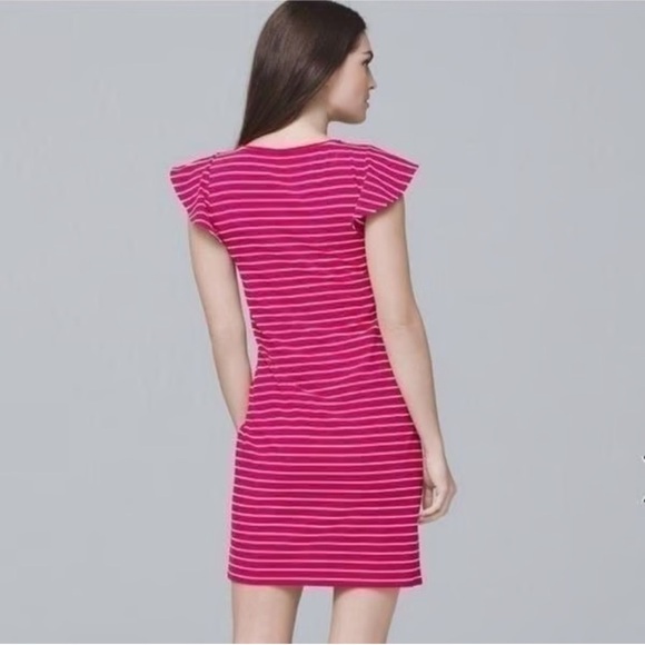 White House Black Market Flutter sleeve Pink Striped sheath Dress size small - Picture 3 of 11
